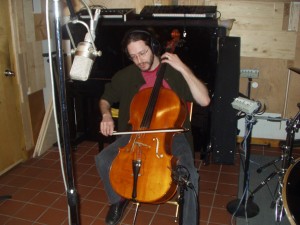 Jonah Sacks on Cello during the Vis-a-vis sessions.